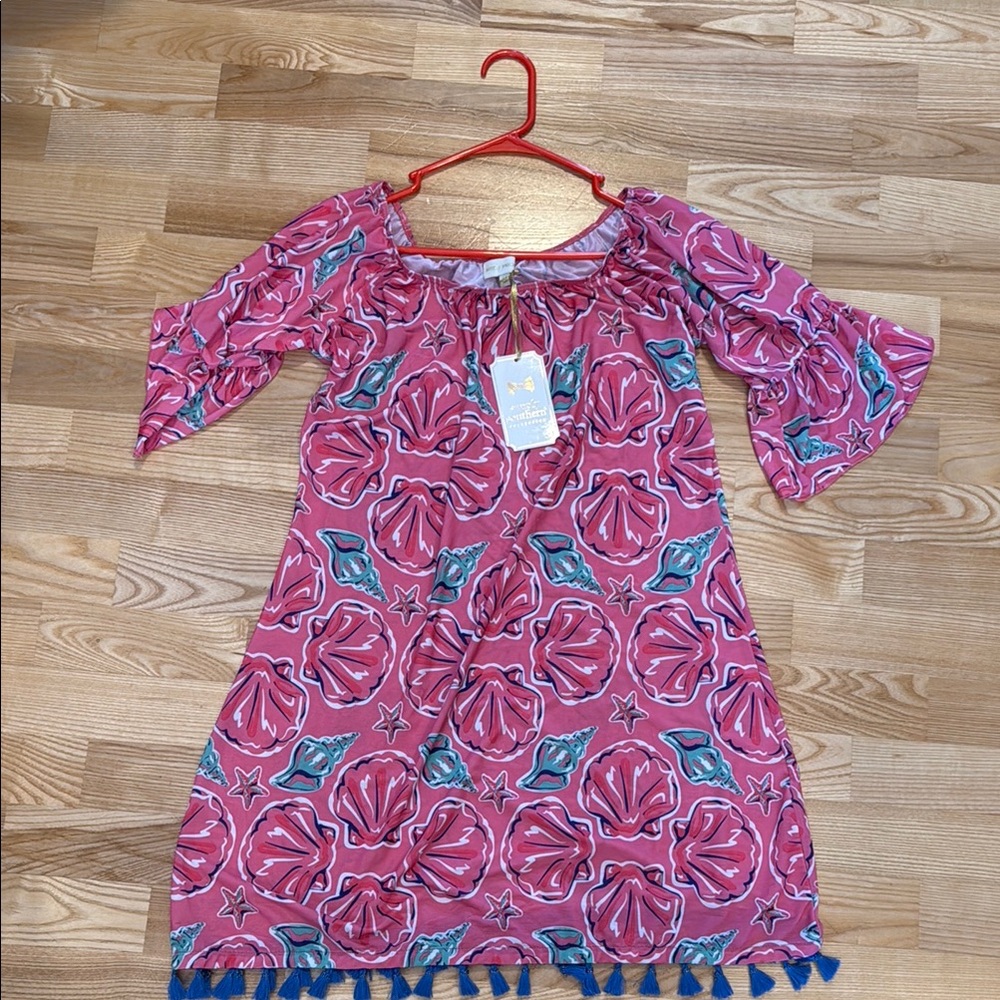 Simply Southern Pink and Blue Off-the-Shoulder Sundress